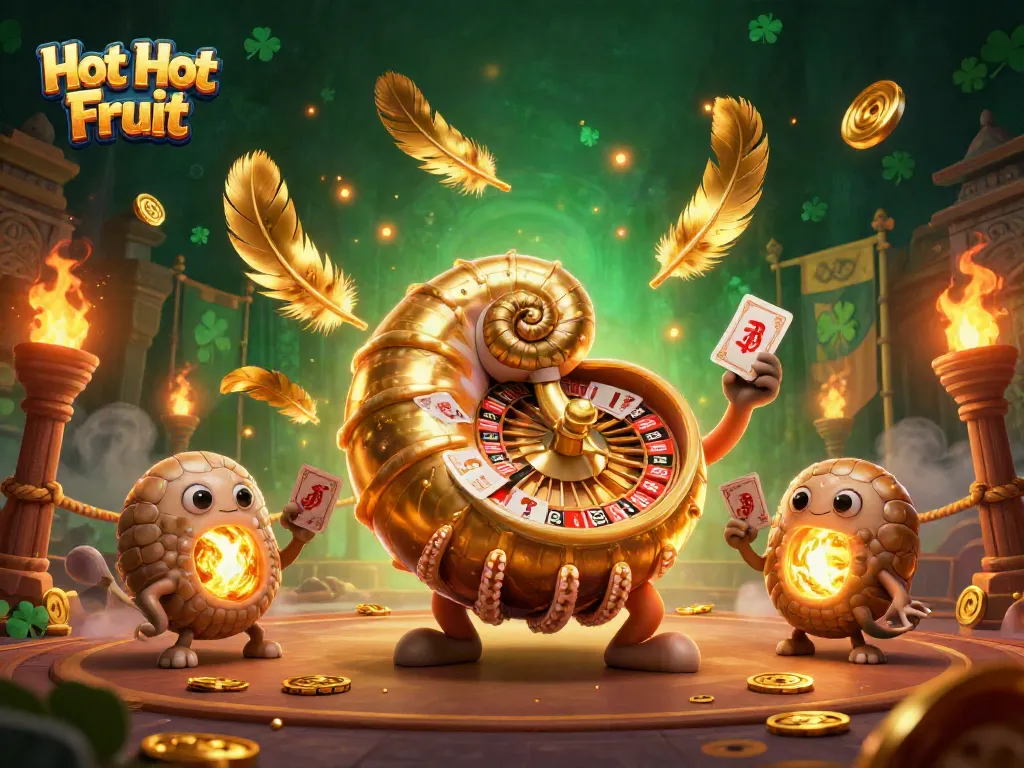 หมุนวงล้อสล็อต Hot Hot Fruit ด้วยน็อตตะกร้อโบราณและแสงสีทองเต็มไปหมด