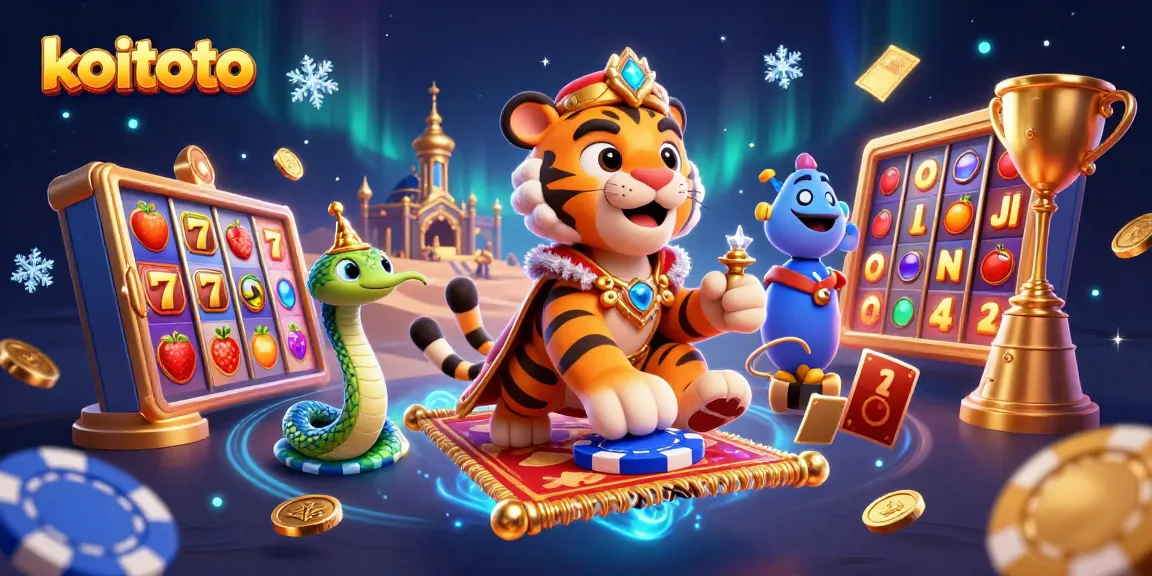 Koitoto offers thrilling slot adventures with a vibrant 3D scene featuring dynamic characters and game elements.