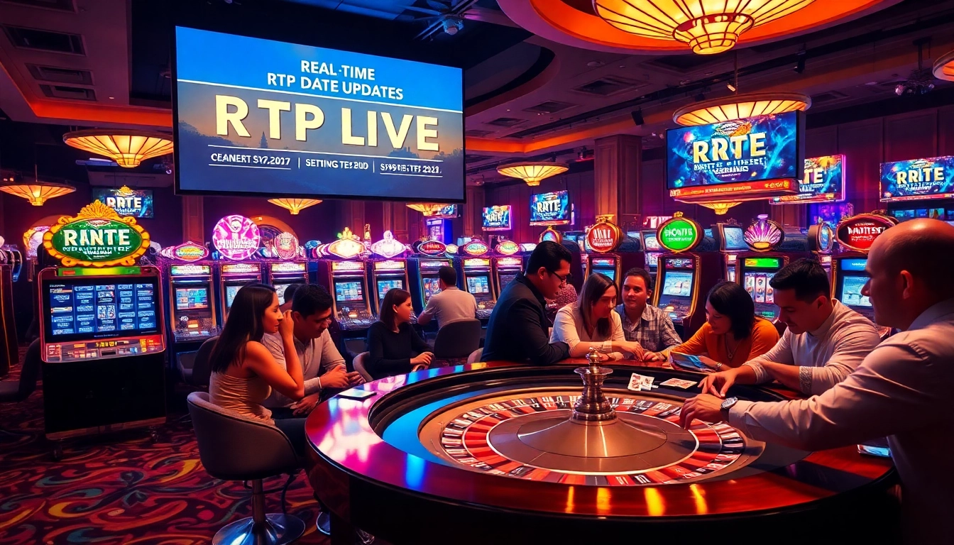 Players excitedly engaging with RTP Live updates at a premium casino.