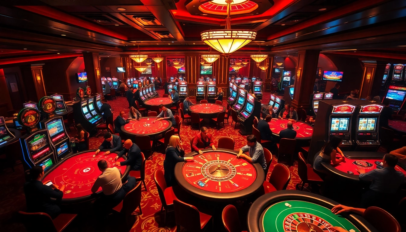 SODO casino scene featuring excited players at vibrant gaming tables and slot machines.