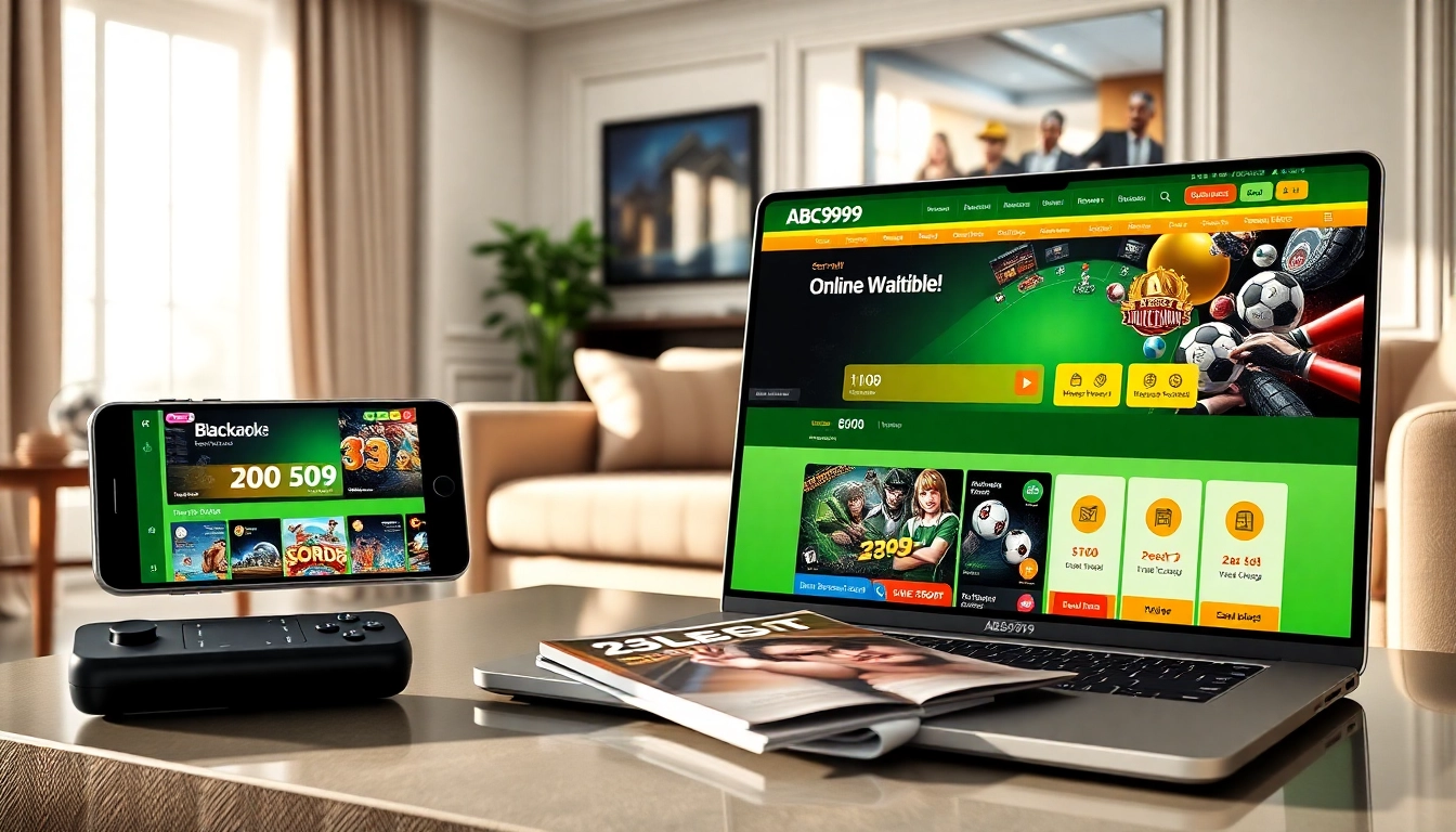 Engaging ABC999 online betting platform displayed on smartphone and laptop in a cozy setting.