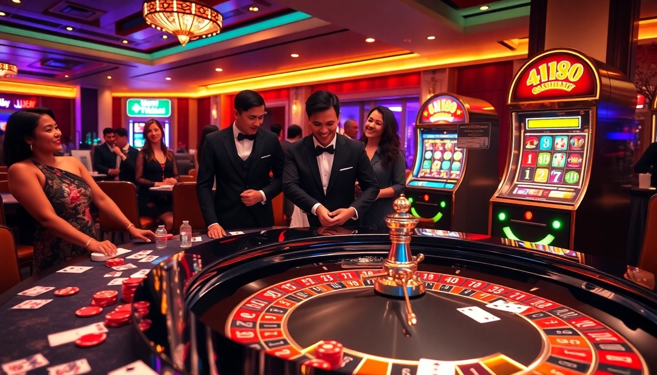 Experience thrilling gameplay at uu88 casino with vibrant slot machines and roulette tables.