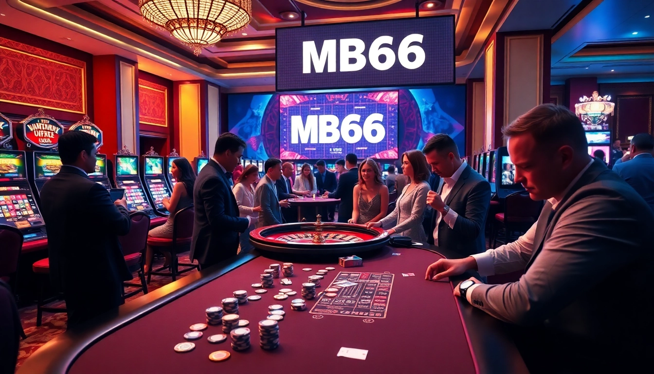 Experience thrilling poker gameplay and MB66 promotions in a luxurious casino setting.