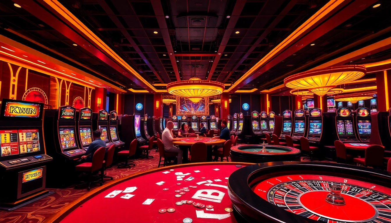 Kkwin casino scene featuring vibrant gaming tables and excited players celebrating their wins.