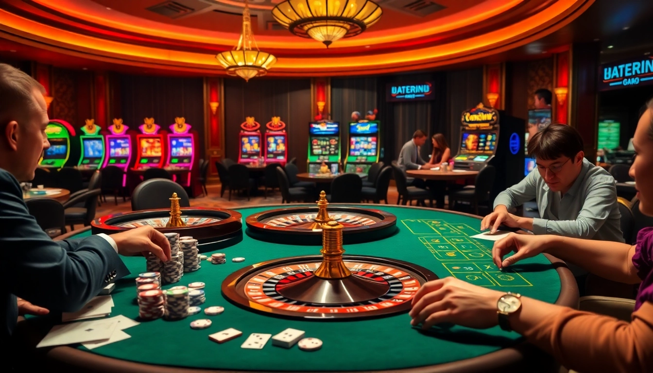 Experience high-stakes gaming at https://123b.ing/ with vibrant casino tables and slot machines.