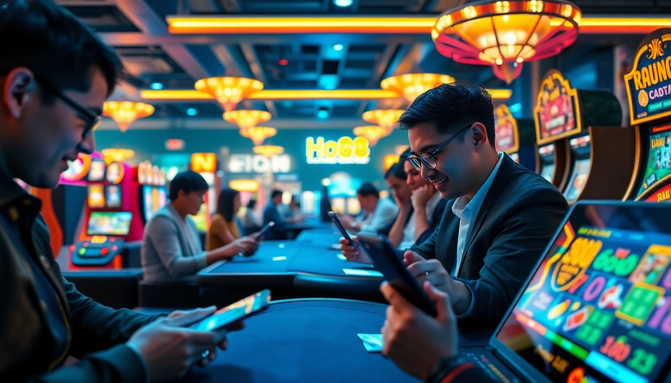 Ho88 online gambling platform showcasing players enjoying diverse casino games with excitement.