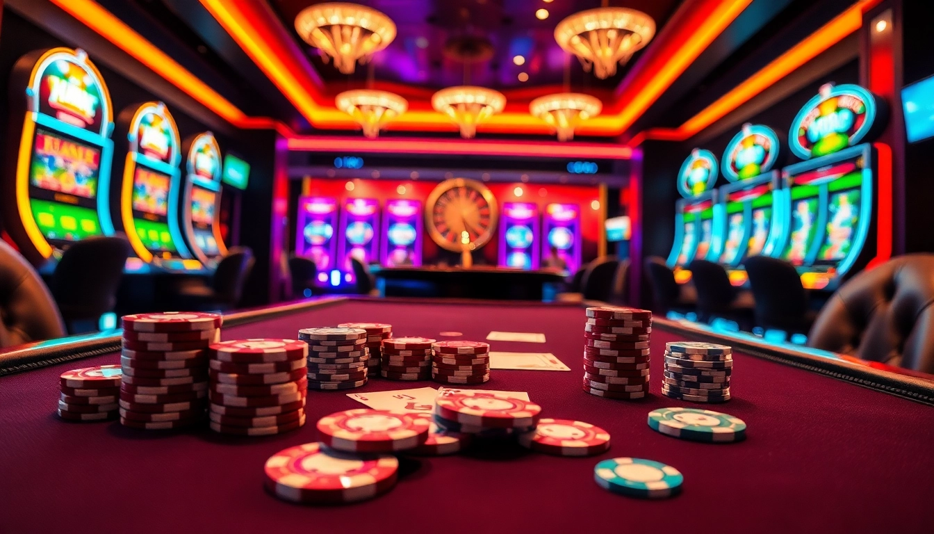 Exciting GameQueen gambling scene showcasing vibrant casino tables and slot machines.