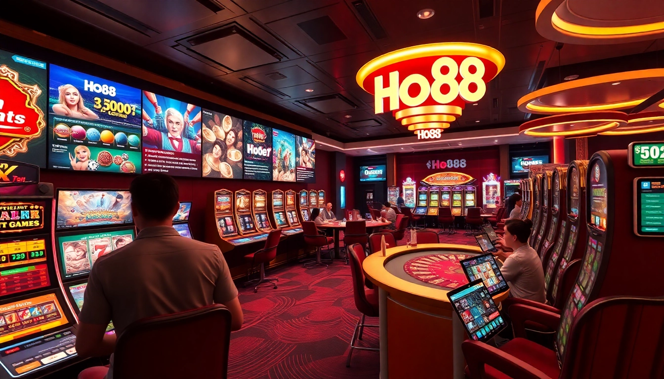Exciting online gaming scene featuring Ho88, showcasing vibrant sports betting and casino interfaces.