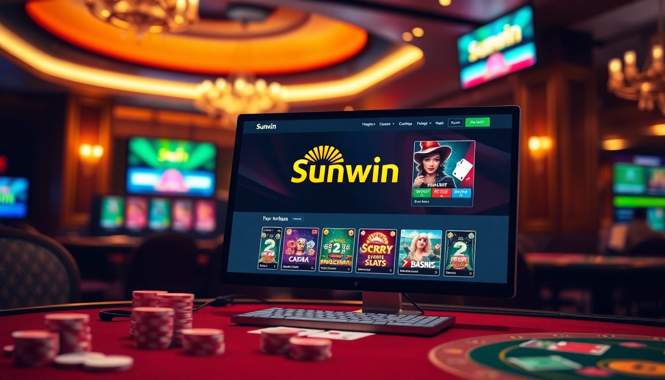 Casino scene featuring nhà cái sunwin interface with vibrant game visuals and betting elements.