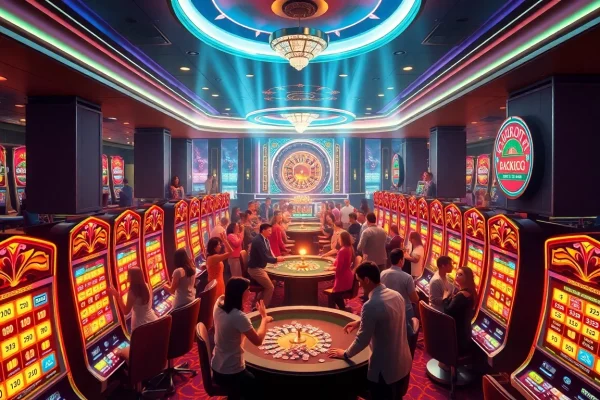 Experience the thrill of slot gacor action with vibrant slot machines and excited players.