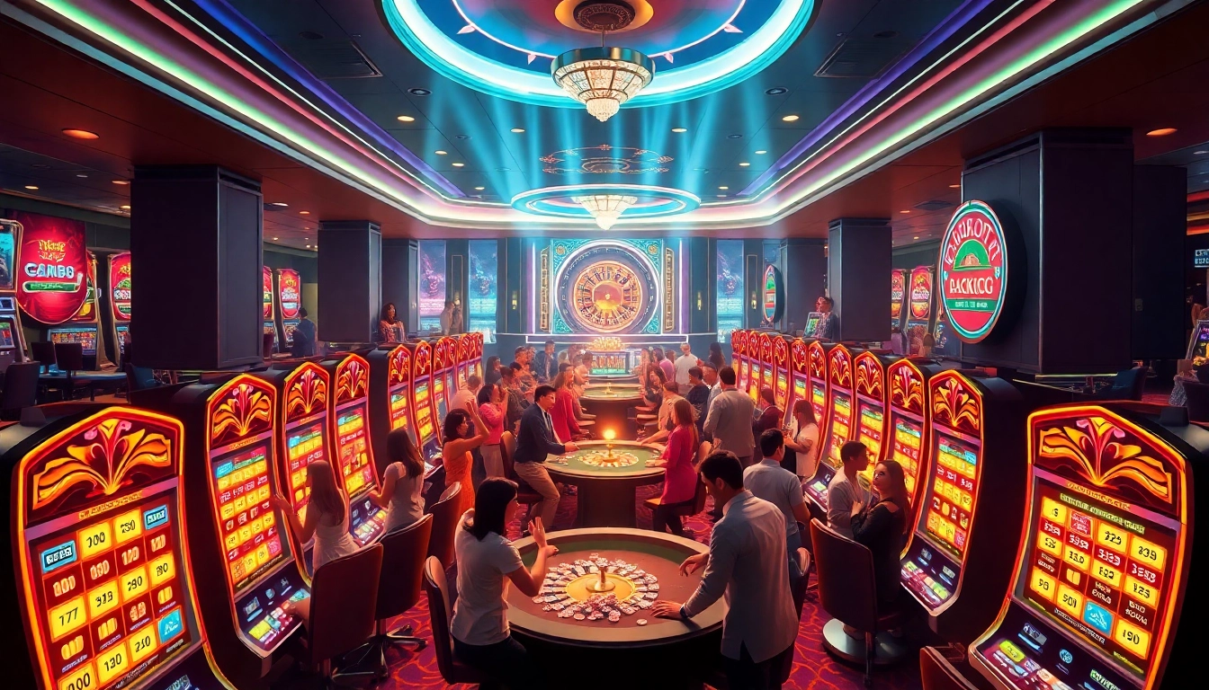 Experience the thrill of slot gacor action with vibrant slot machines and excited players.