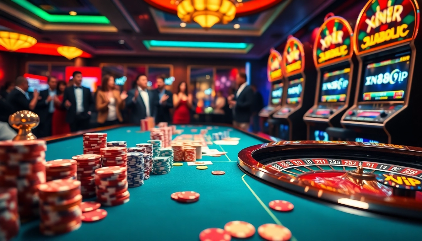 Experience high-stakes excitement at xn88 vip casino with vibrant tables and luxurious atmosphere.