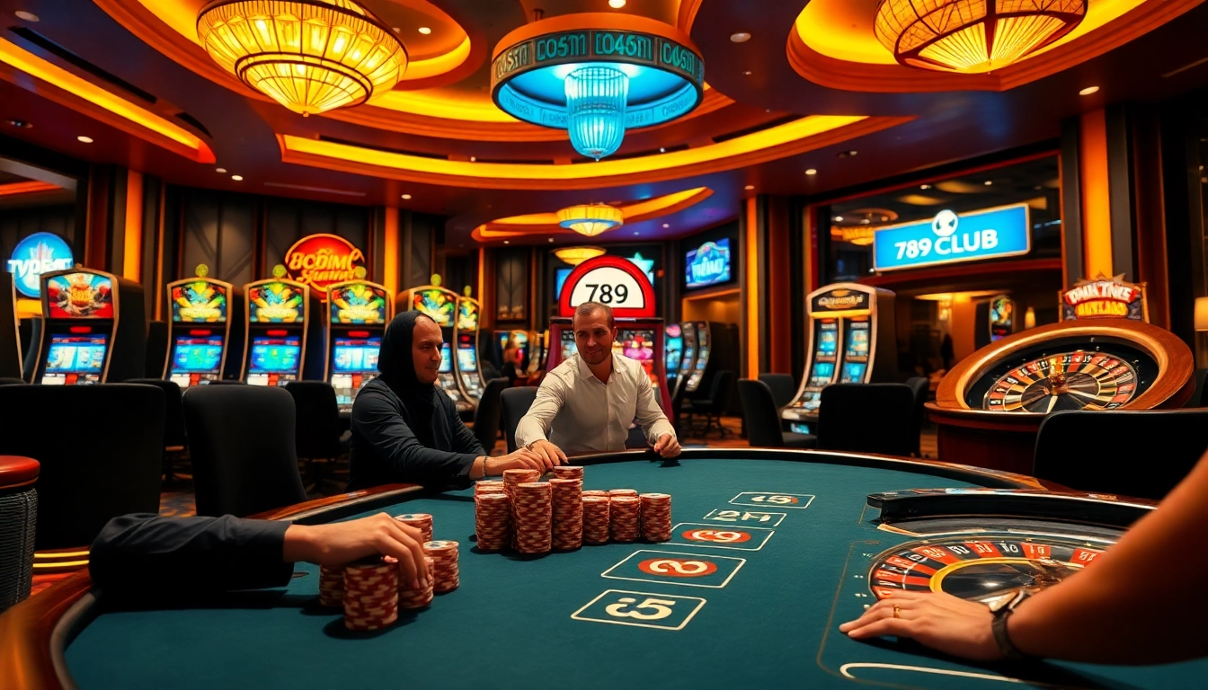 Players enjoying a thrilling poker game at 789club in a luxurious casino environment.