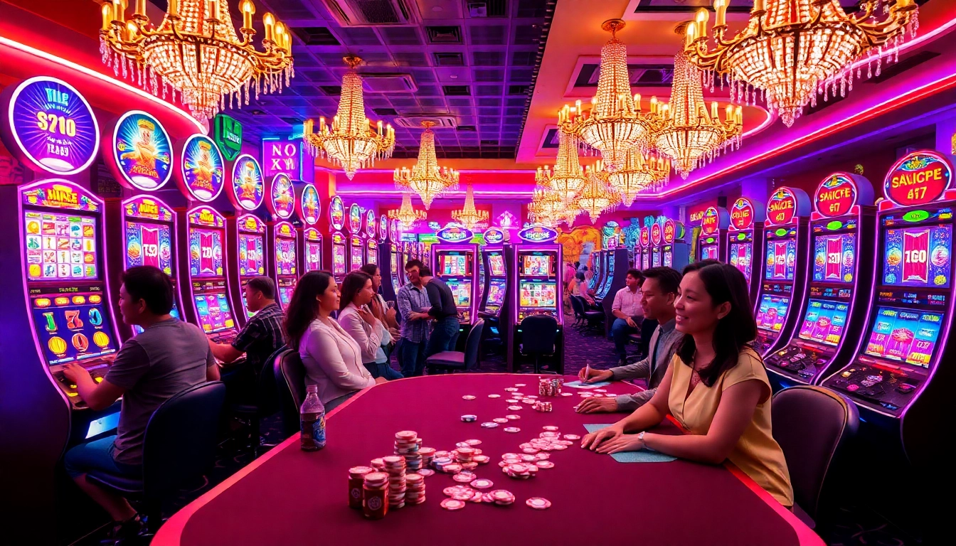 Players hitting jackpots on vibrant slot gacor machines in an exciting casino atmosphere.