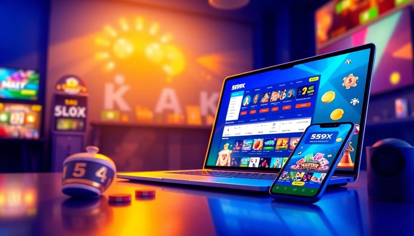Engaging visual representation of 559X online betting platform with games and user interface