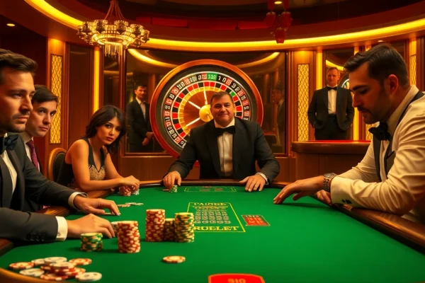 Engaged players at BL555's high-stakes poker table, showcasing excitement and strategy involved in gambling.