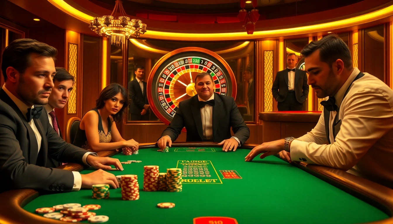 Engaged players at BL555's high-stakes poker table, showcasing excitement and strategy involved in gambling.