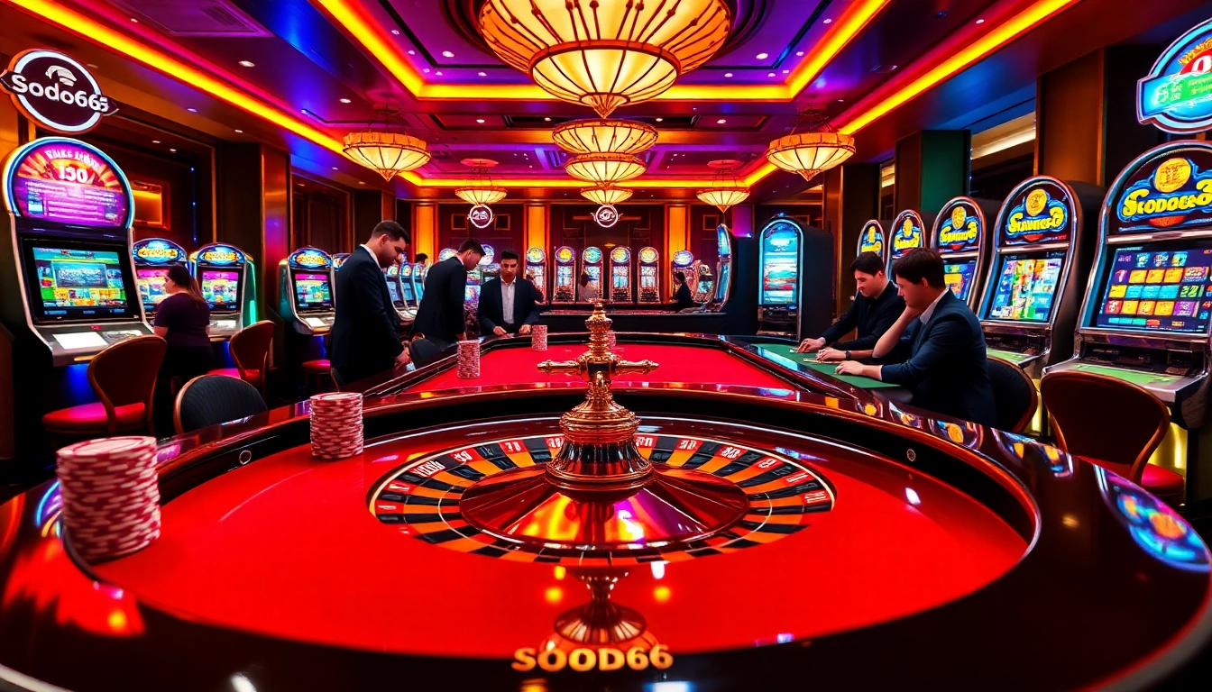 SODO66 players enjoying high-stakes gaming at an elegant casino table, highlighting excitement and luxury.