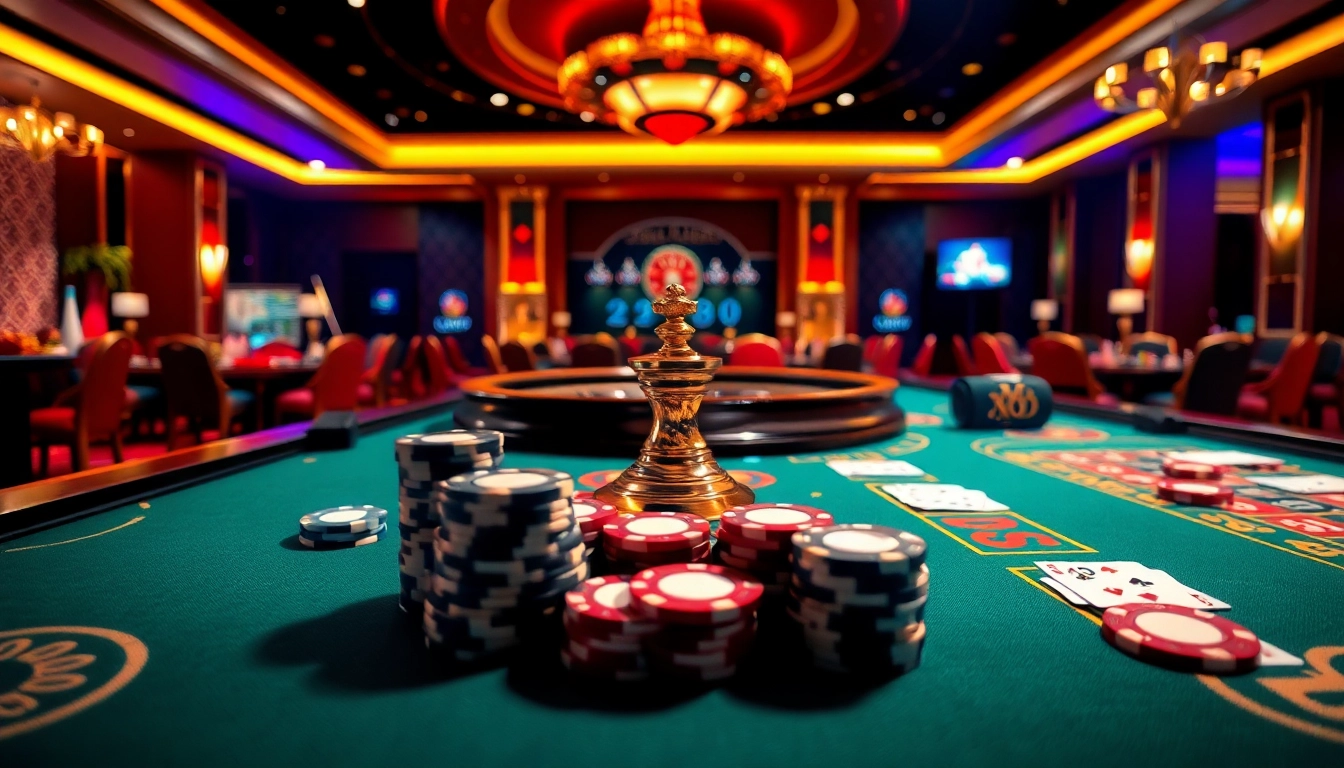 Excitement of XX88 casino games with vibrant poker chips and roulette wheel