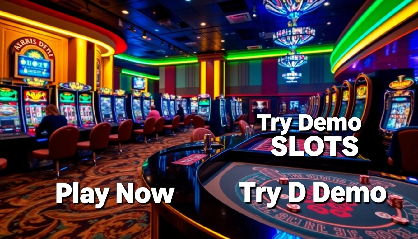 Play slot demo games at a vibrant casino with modern machines and engaging gameplay.