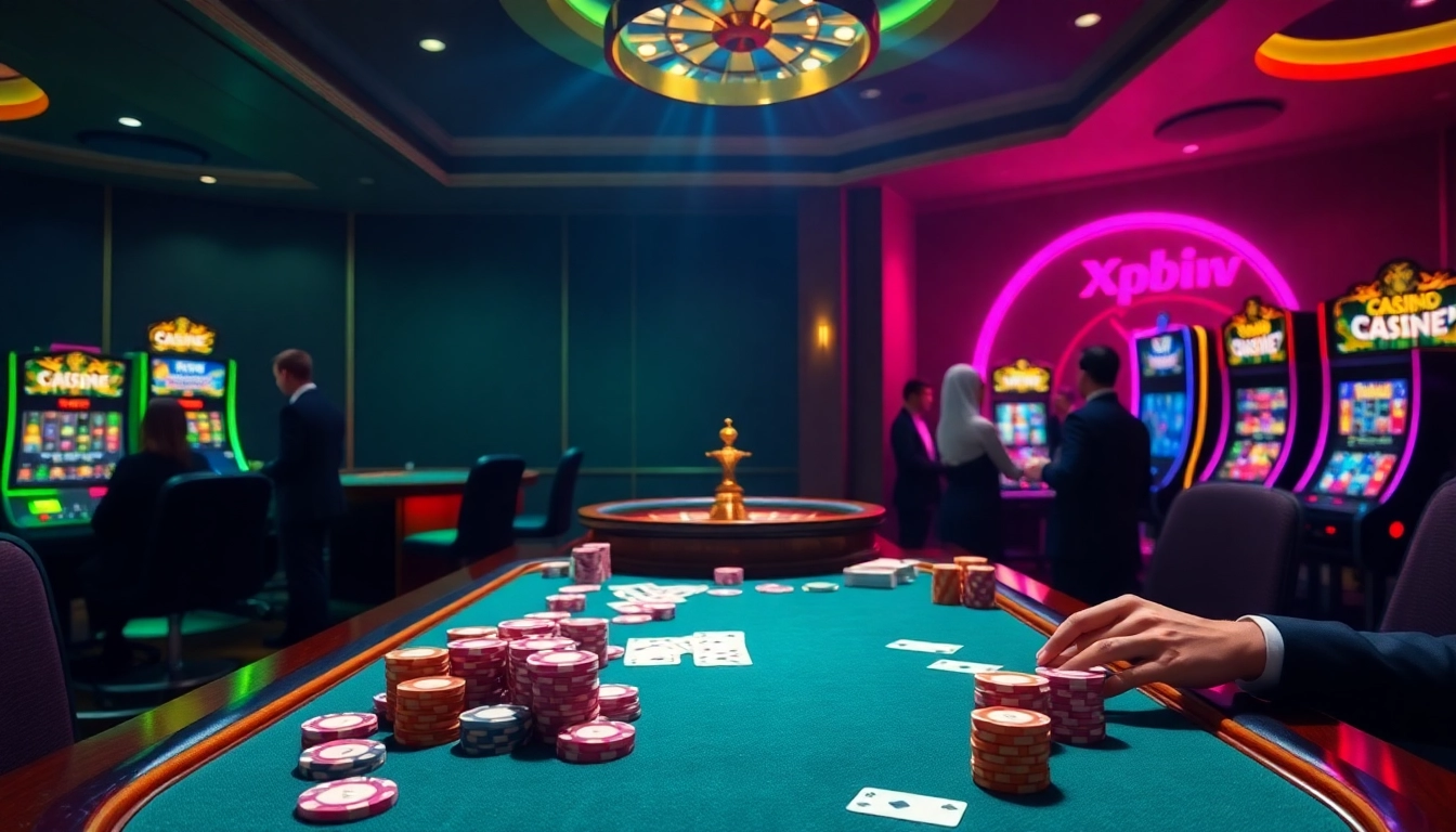 Engaging scene of luxurious poker gameplay representing xn88 vip with vibrant chips and cards.