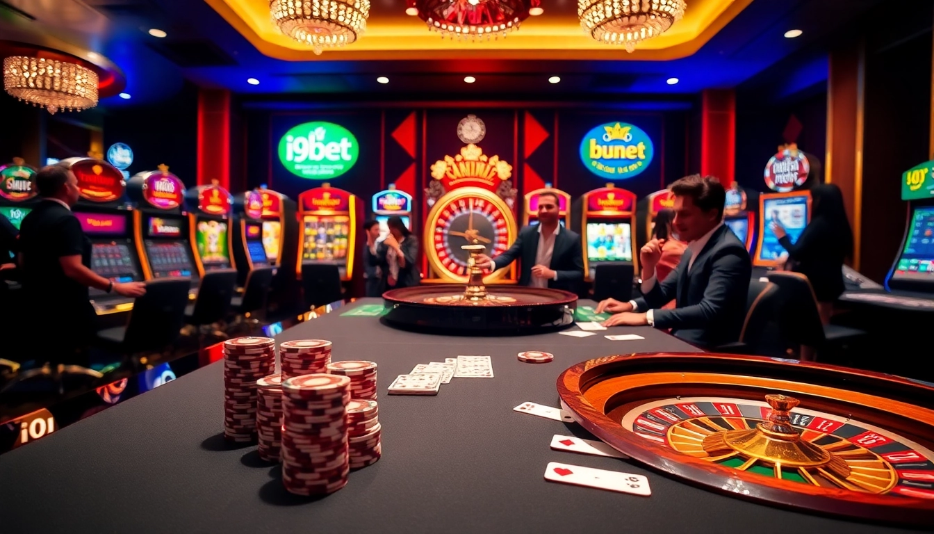 Experience the excitement of i9bet with vibrant casino games and a luxurious setting.