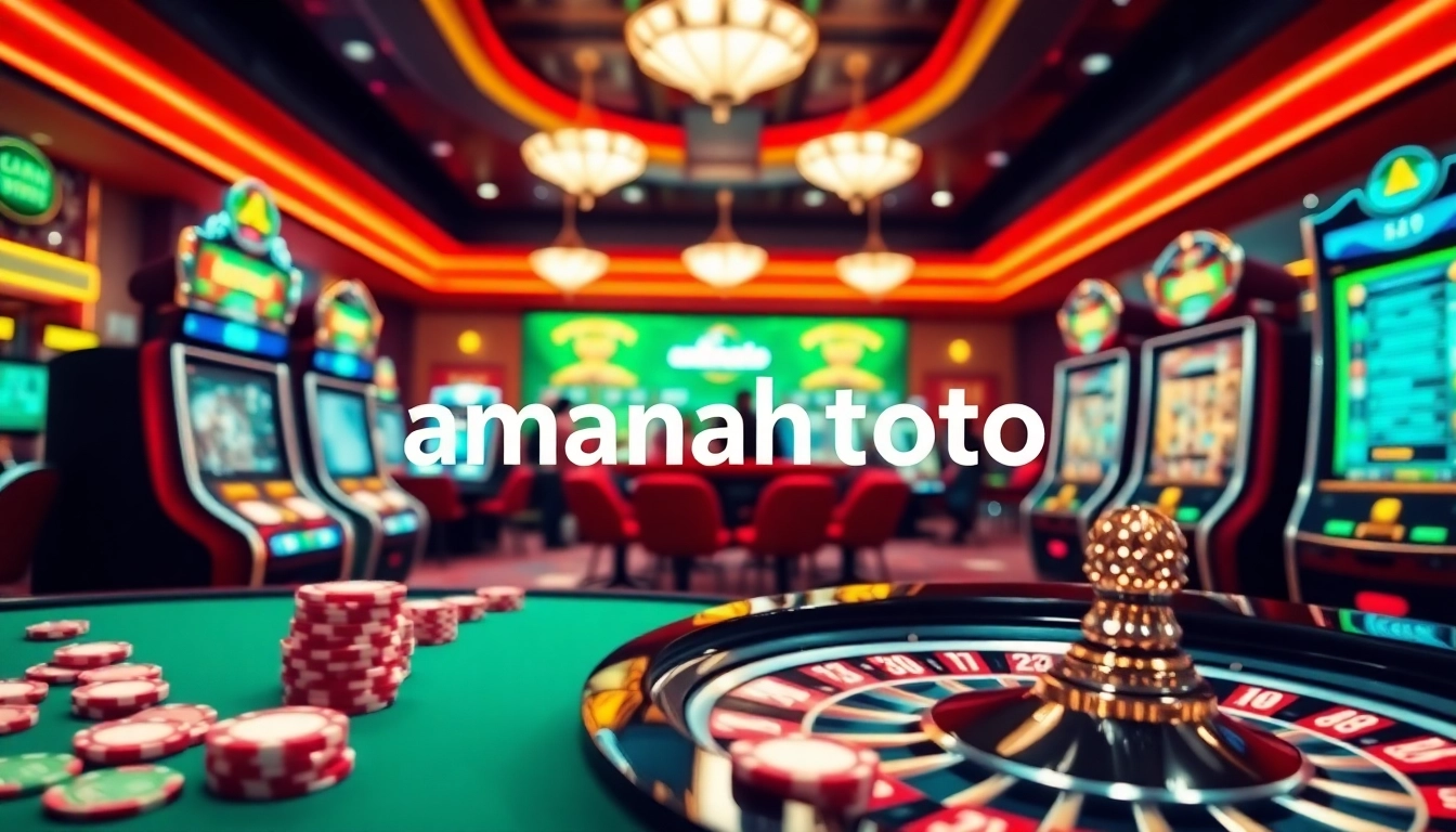 Play exciting games at amanahtoto with vibrant casino visuals and engaging slot machines.