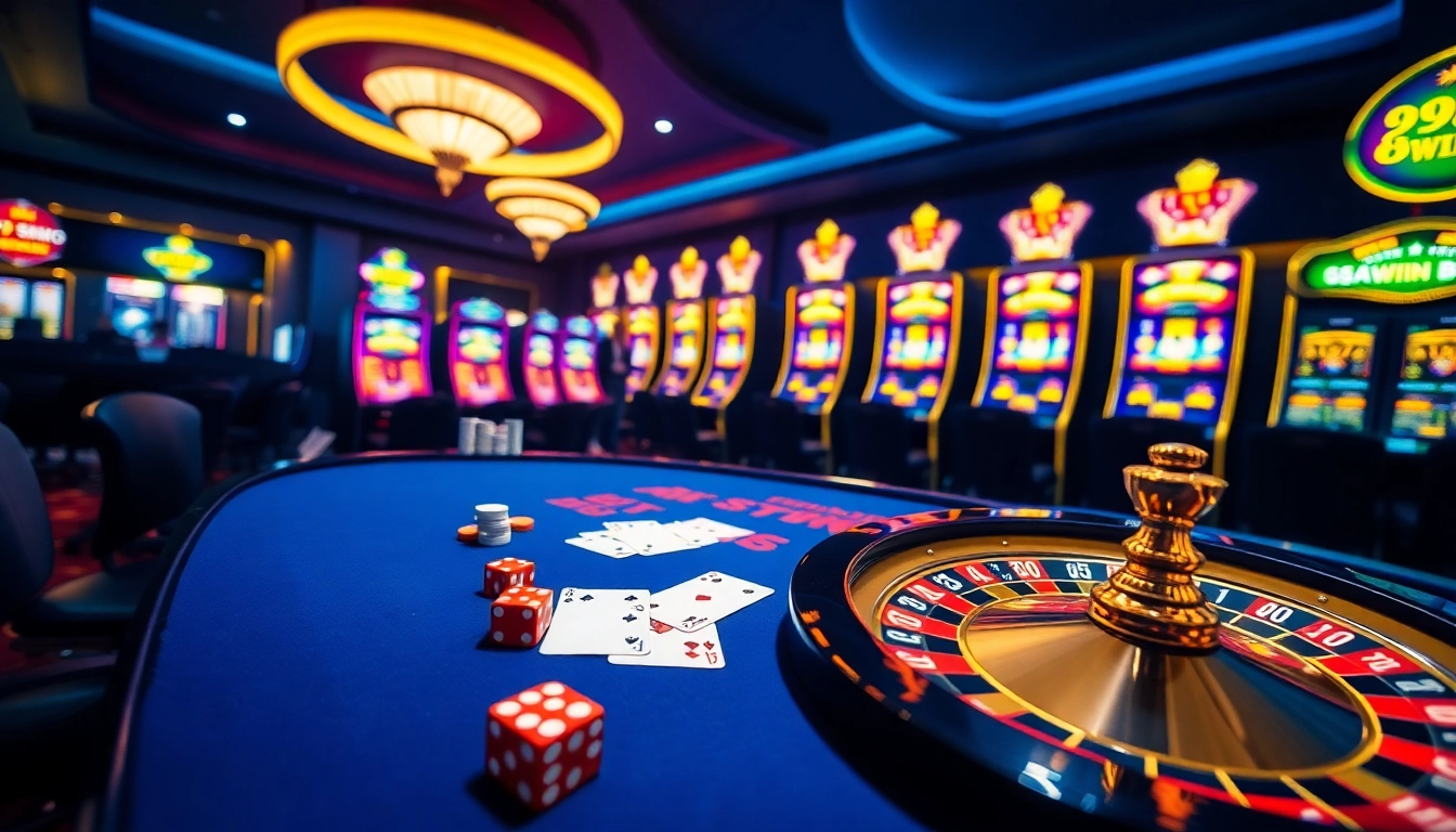 Enjoying a thrilling game at 99WIN's vibrant casino with poker chips and a spinning roulette wheel.