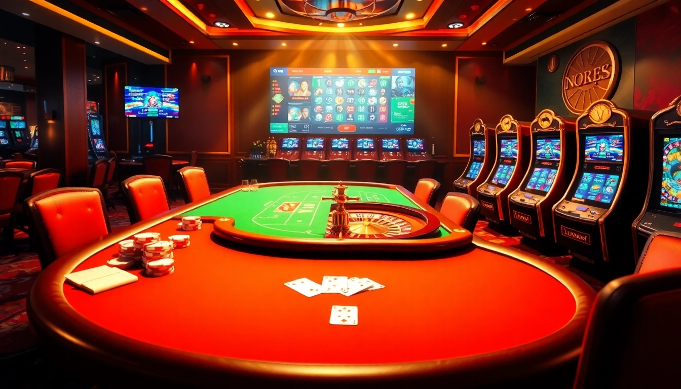 Experience exhilarating gaming with inatogel88's vibrant online casino atmosphere featuring luxurious poker tables and roulette wheels.