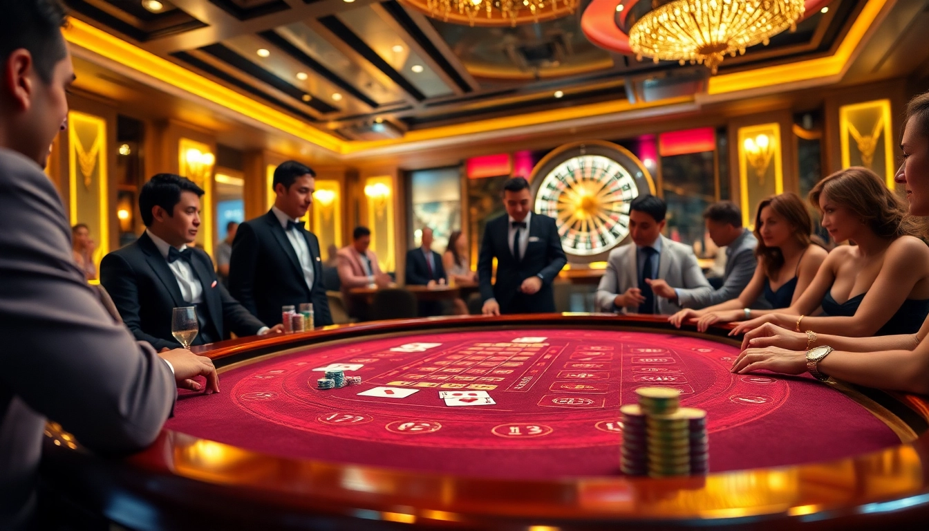 Situs toto players enjoying a thrilling game at a luxurious casino table.