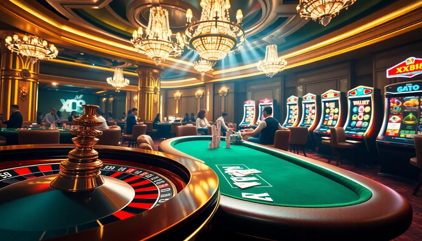 Experience the thrill of winning at XX88 with dynamic casino games, poker chips, and a roulette wheel.