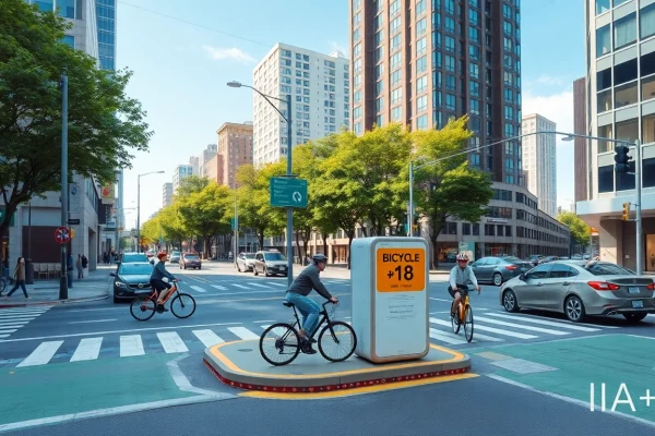 Bicycle box (IA +18) illustration demonstrating urban safety and traffic management.