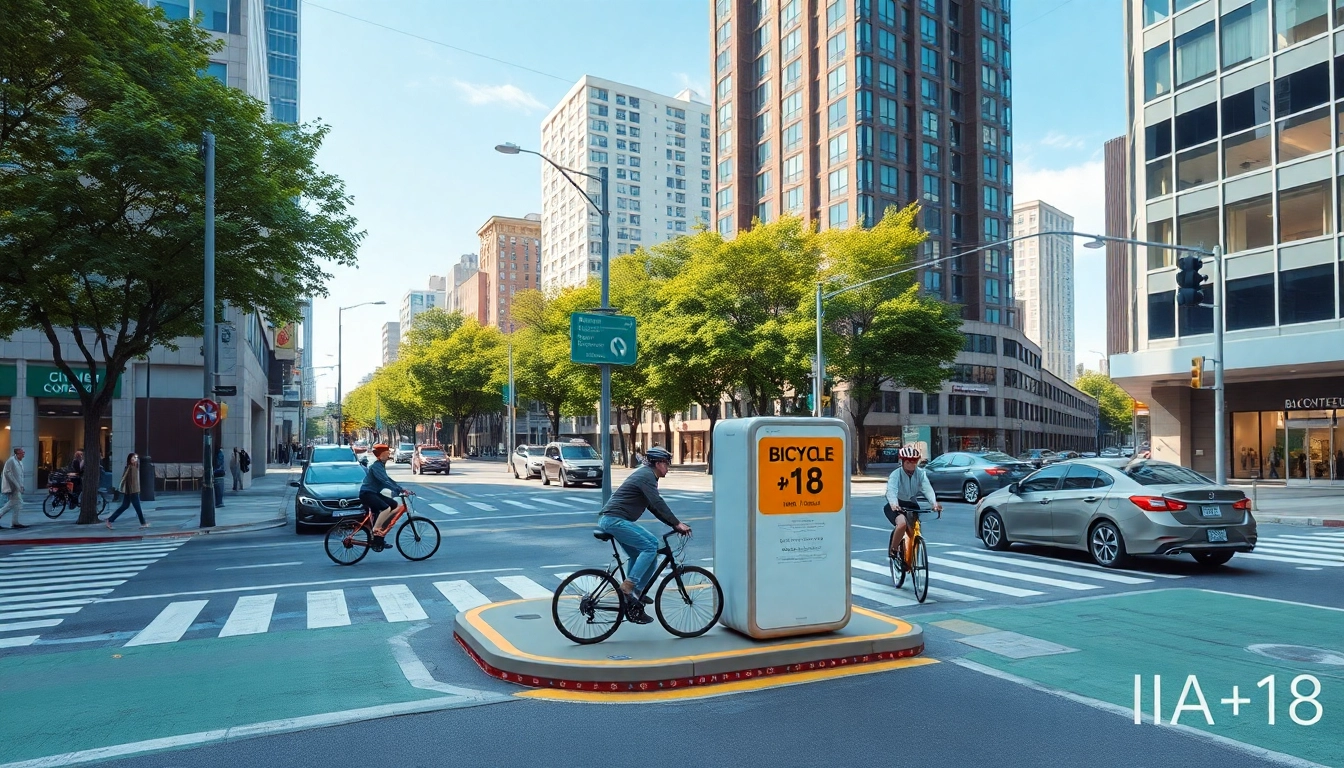 Bicycle box (IA +18) illustration demonstrating urban safety and traffic management.