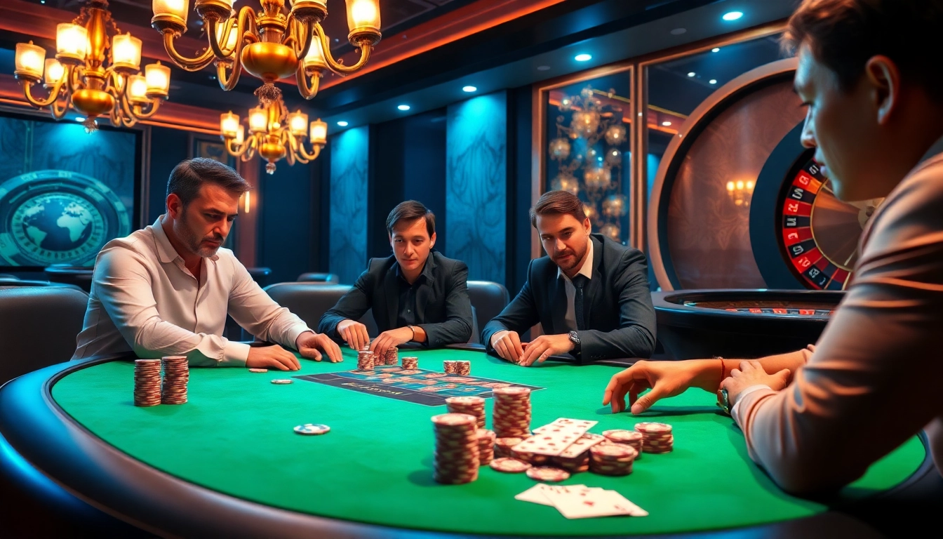 High-stakes poker scene at a luxurious casino highlighting the ee88 vip experience.