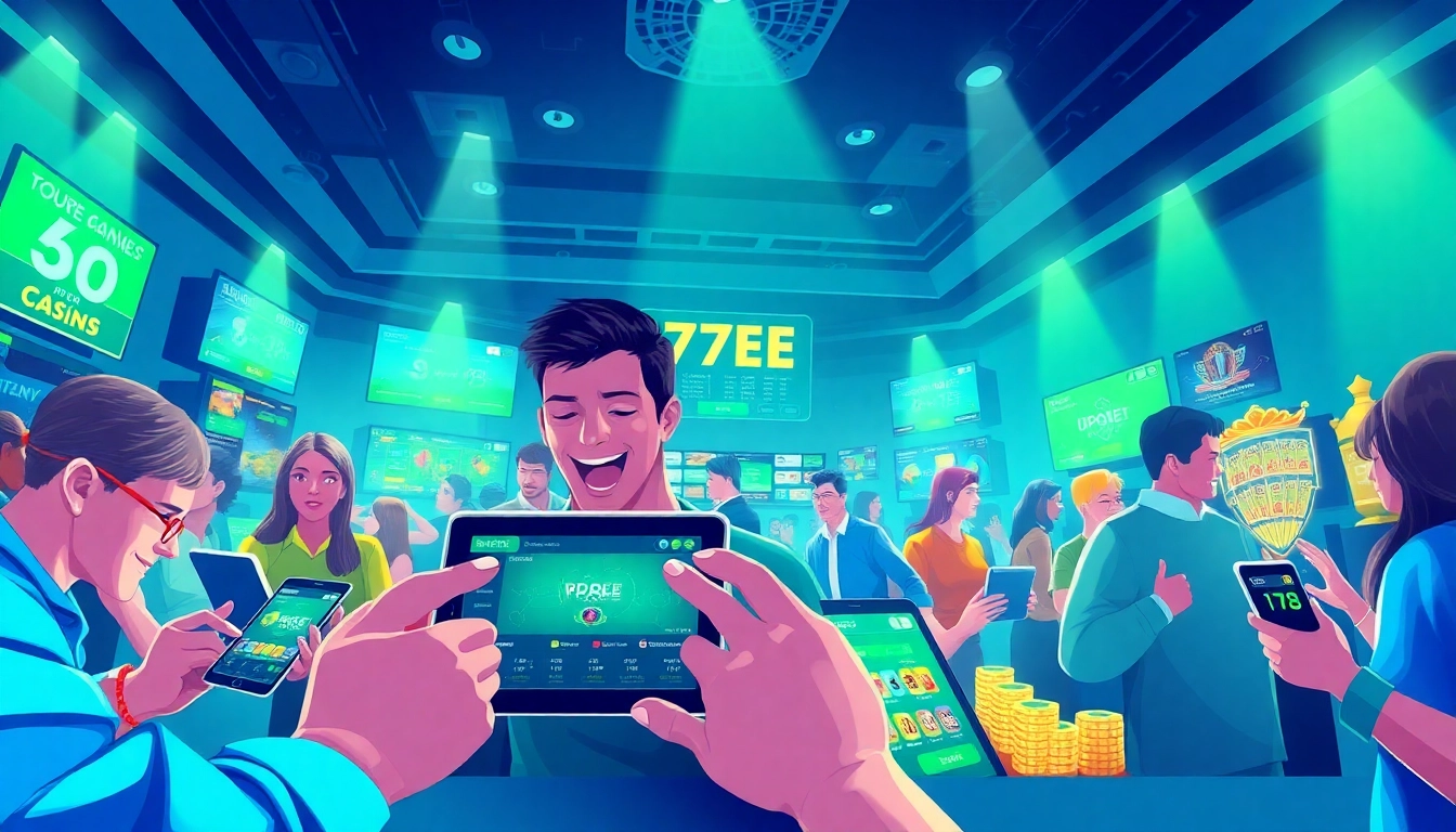 Engaged players using the 77EE platform for online betting and casino games.