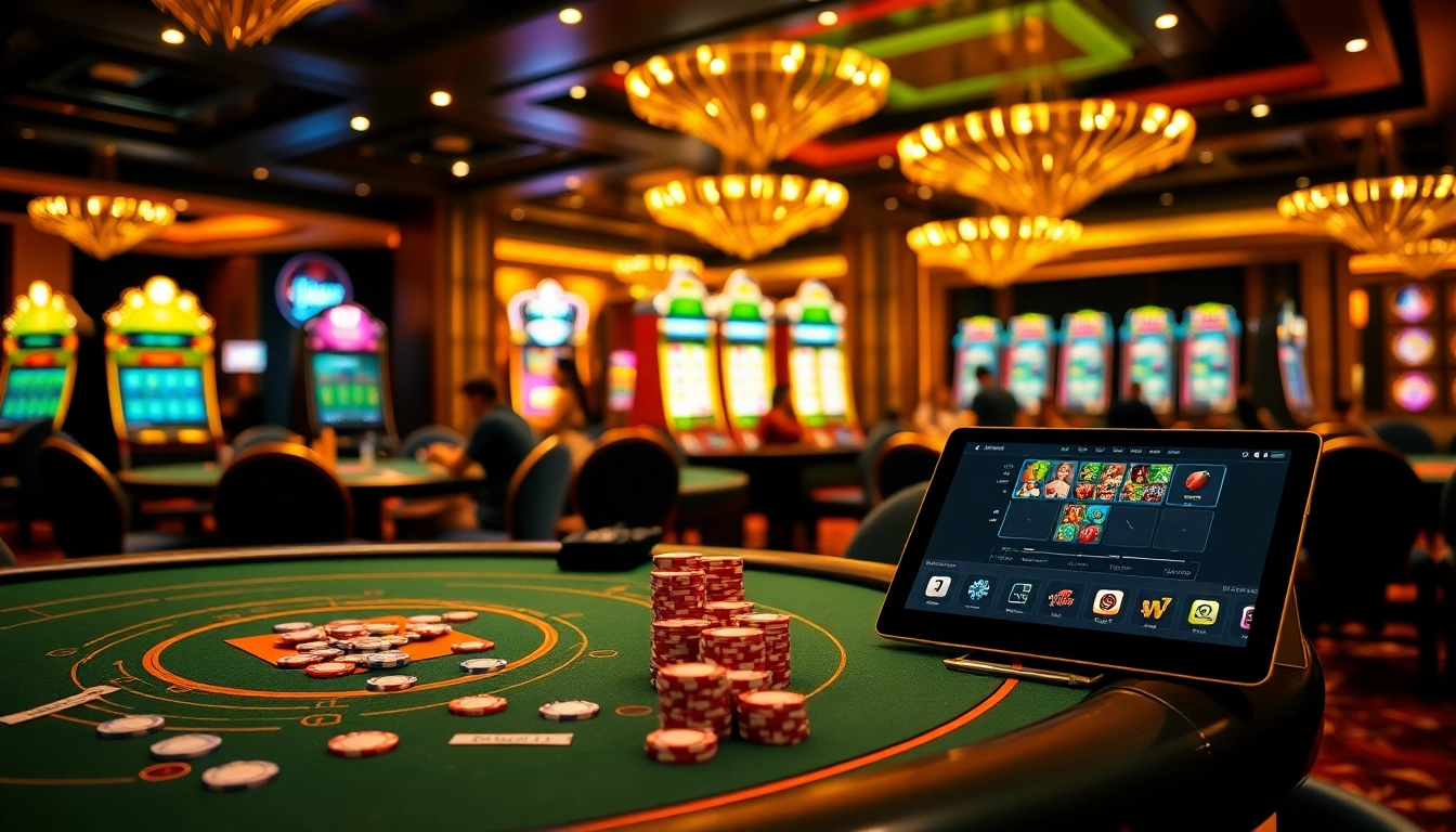 Exciting gaming atmosphere showcasing 68win vip poker action with colorful chips and luxurious tables.