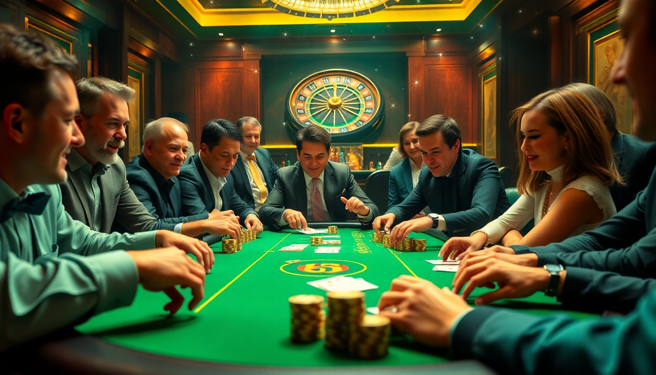 Excited gamblers placing bets at a high-end poker table highlighting 789P's vibrant casino atmosphere.