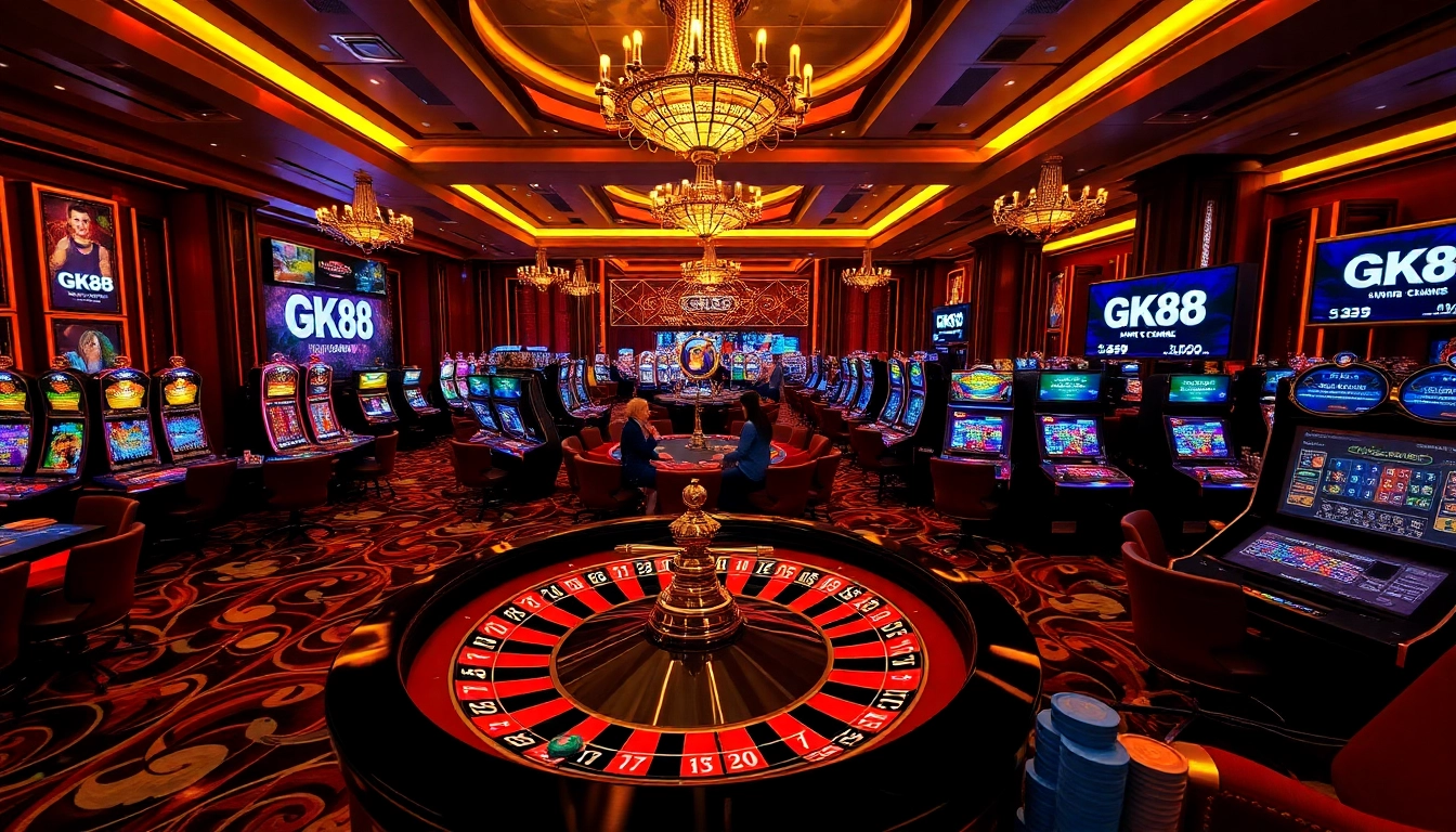 Engaging players in a luxurious GK88 casino setting with vibrant games and betting excitement.